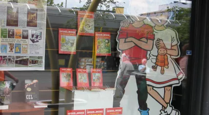 A Suske en Wiske display in a bookstore window in Delft