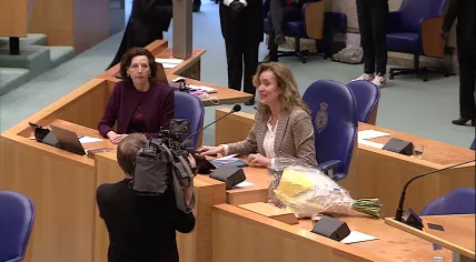 Vera Bergkamp gavels the Tweede Kamer to order after being elected its Chair. 7 April 2021