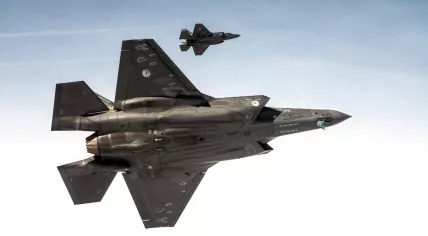 Undated stock photo of two Dutch F-35 Lightning II aircraft in flight