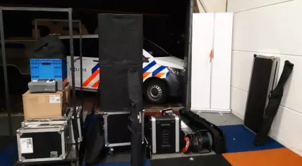 Police car after breaking up an illegal party in Utrecht. Apr 5 2021.