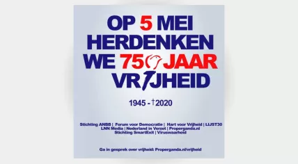 A controversial poster image from far-right political party FvD and others saying that freedom gained during WWII died in 2020. 2 May 2021