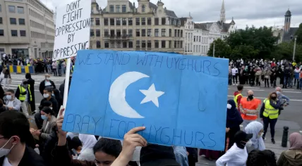 Protest against the mistreatment of Uyghurs in Brussels, Belgium. 20 Jul 2020.