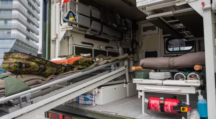 A Dutch military ambulance during a demonstration at National Army Day in Almere. April 23, 2014