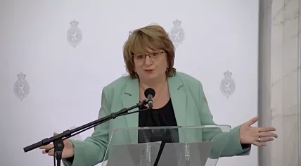 Mariëtte Hamer, the new informateur, at her press conference on May 14. 