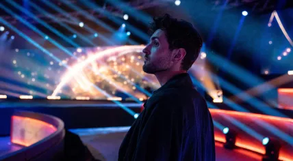 Duncan Laurence checking out the studio in Ahoy Arena during Eurovision 2021