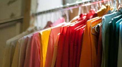Clothing rack with different color blouses