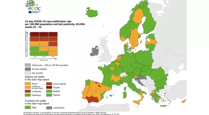 A map from the ECDC showing the coronavirus risk levels for EU Member States. June 24, 2021