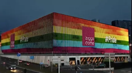 The Ziggo Dome in Amsterdam lit in rainbow colors as protest against anti-LGBTQ+ laws implemented in Hungary, 23 June 2021