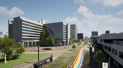 Artist impression from the rainbow bike path in the Utrecht Science Park