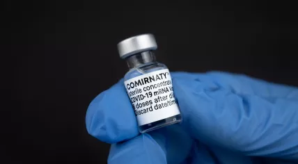 A vial of the Comirnaty Covid-19 vaccine from Pfizer/BioNTech on June 14, 2021