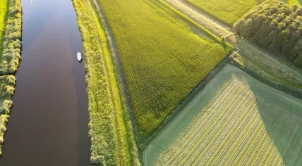 Aerial shot of Dutch landscape.