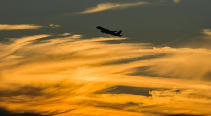 A plane taking off from Schiphol Airport on August 19, 2019