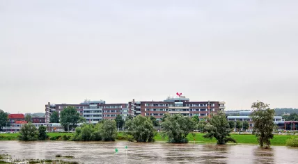 Water advancing towards the VieCuri Medical Center in Venlo. July 16, 2021