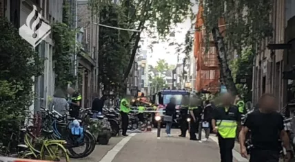 The scene on Lange Leidsedwarstraat where Peter R. de Vries was shot. 6 July 2021