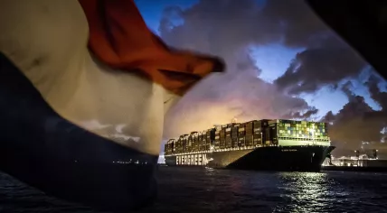 Container ship Ever Given arrives in Rotterdam, 29 July 2021