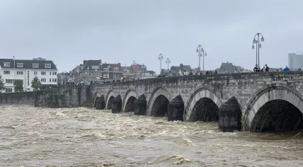 Flood water rising at the Sint Servaasbrug in Maastricht. 15 July 2021