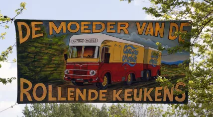 A banner above the Rollende Keukens festival in Amsterdam. May 17, 2015