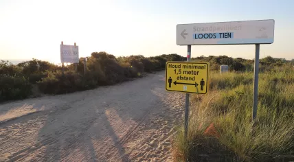 A social distancing sign near the beach in Breskens, Zeeland. June 25, 2020