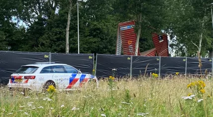 A police vehicle during the investigation into a hit-and-run that killed a police officer. July 7, 2021