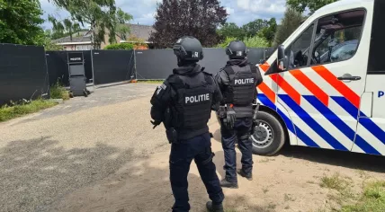 Police at the scene of a massive crystal meth lab found in Nederweert, Limburg, 30 July 2021