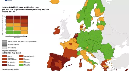 ECDC coronavirus map 14-day notification rate, testing rate and test positivity, updated 29 July 2021
