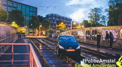 French driver ends up on tramlines on Mr. Visserplein