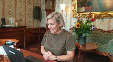 Ank Bijleveld as Minister of Defense in her office