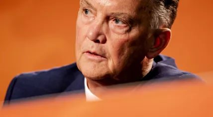 Louis van Gaal, 70, during a press conference naming him as the new manager of the Dutch men's national team in the run-up to the 2022 World Cup. 17 August 2021