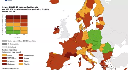 A map from the ECDC showing the coronavirus risk levels for EU Member States. Sept. 2, 2021