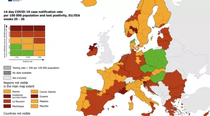 The Netherlands remained at the red risk level on the ECDC's coronavirus risk assessment map. 16 Sept. 2021