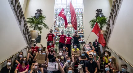 Students protesting the housing shortage take over the Academy Building at the University of Groningen. 9 Sept. 2021.