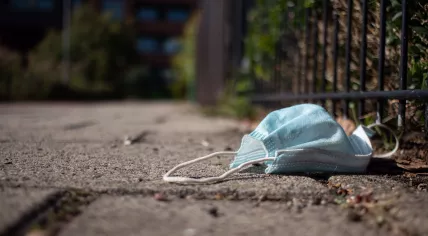 A face mask discarded on a street in the Netherlands. 30 January 2021