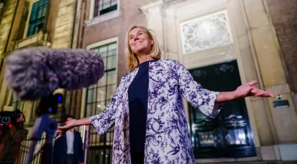 D66 leader Sigrid Kaag after 10 hours of cabinet formation talks with the VVD and CDA in The Hague, 27 September 2021