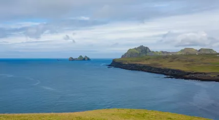 Westman Islands beach view with archipelago island in background.  Iceland landscape