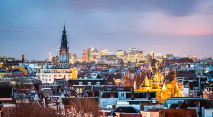 Amsterdam city scape at dusk