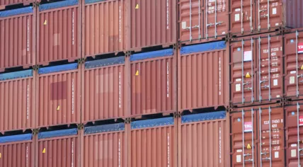Sea containers stacked on top of each other in the Maasvlakte harbor in the port of Rotterdam