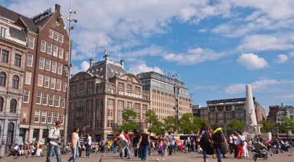 Crowded Dam Square in Amsterdam