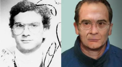 Left picture: Messina Dernaro driver's licence. Right picture: age progression of Messina Denaro