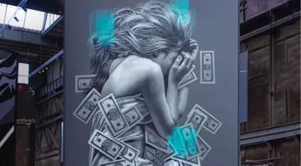 A large piece by street artist Judith de Leeuw in the Straatmuseum in Amsterdam. It was sold as part of a cryptocurrency deal worth $2.9 million in November 2021.