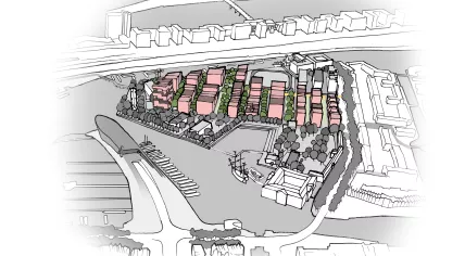 Sketched plans for a neighborhood on Marineterrein in Amsterdam