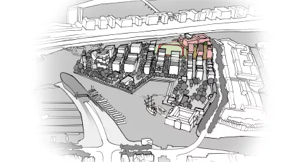 Sketch showing the military barracks that will remain on the Marineterrein in Amsterdam