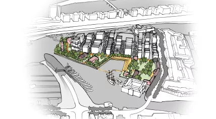 Sketched plans for a city park on Marineterrein in Amsterdam