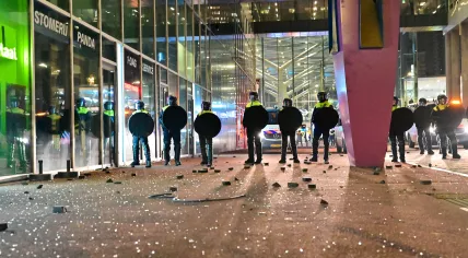 Police pelted with stones and heavy fireworks during demonstration Friday night in The Hague.
