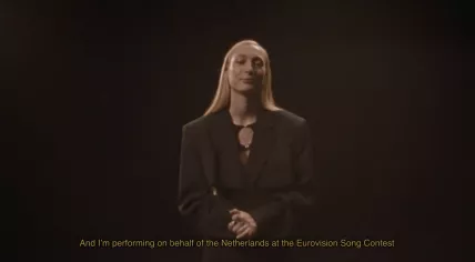 Musician S10 in a video announcing she will represent the Netherlands at Eurovision 2022. December 2021