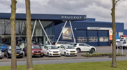 A Peugeot dealership in Emmeloord, Flevoland. 5 May 2021. 