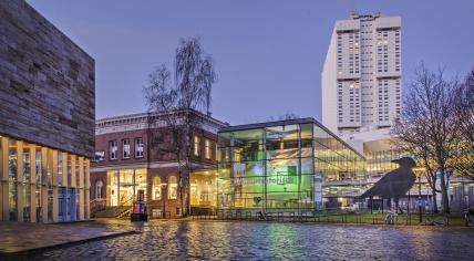 Kunsthal and the Natural History Museum in Rotterdam, with the Erasmus Medical Center on a winter morning. January 6, 2022