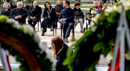 Jacques Grishaver, chair of the Dutch Auschwitz Committee during the National Holocaust Memorial with Prime Minister Mark Rutte.