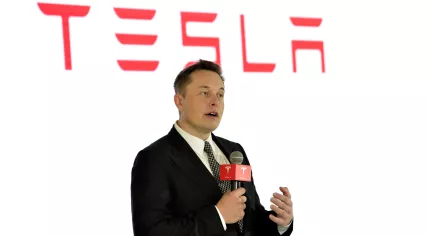 Elon Musk during a Tesla press conference