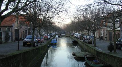 Looking along the Zuider Havendijk in Enkhuizen, Noord-Holland. December 2008