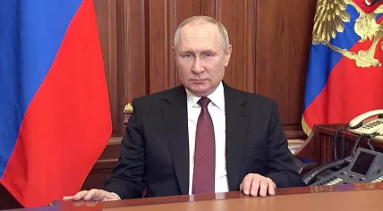 Vladimir Putin during his address announcing the Russian invasion of Ukraine. 24 Feb. 2022